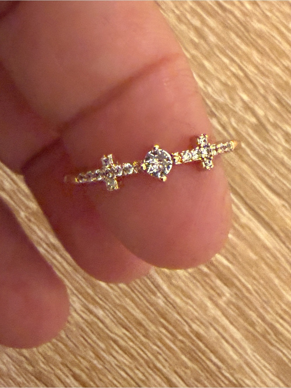 Gold CZ Cross Accent Delicate Ring